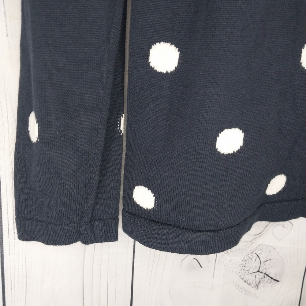 Tommy Hilfiger Dark Blue and White Polka Dot Preppy V-Neck Women's Sweater - Picture 3 of 7